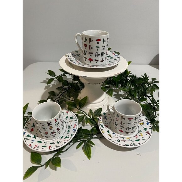 Egyptian Hieroglyphic Tea Cup & Saucer Set Of 3 - Picture 9 of 10